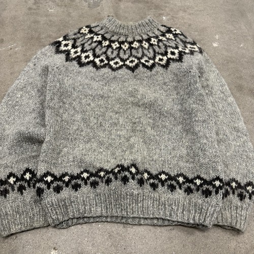 VINTAGE Sweater Mens L Cream Fair Isle Wool Nordic Iceland Icelandic Apre Ski - Picture 5 of 7