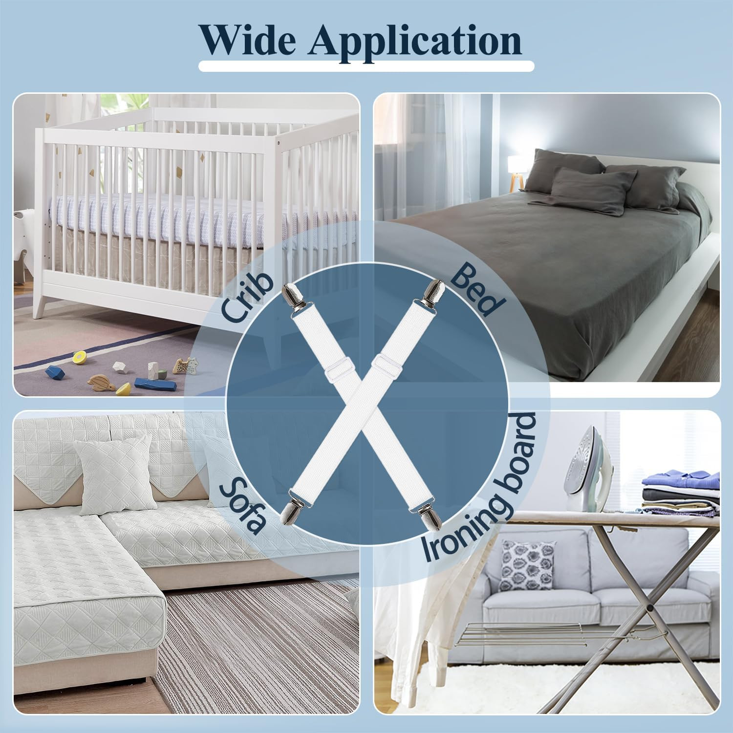 Bed Sheet Straps,  Adjustable Elastic Fitted Sheet Corner Holders Straps to Stay