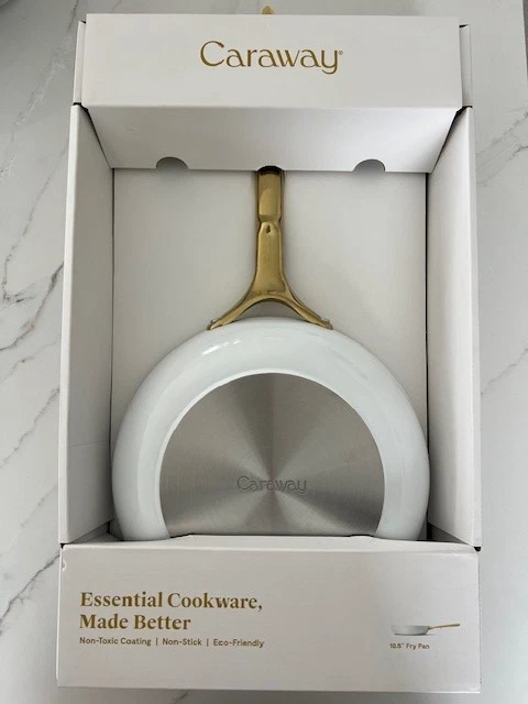 New in box Caraway 10.5" Fry Pan in WHITE with gold handle