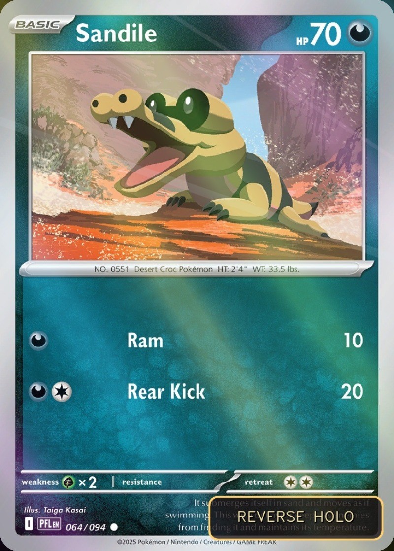 Sandile Reverse Holo Phantasmal Flames #64 Pokémon TCG