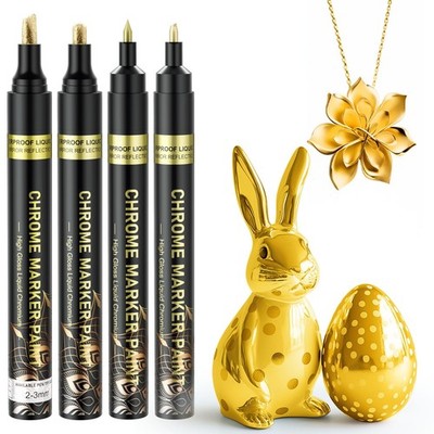 4 PCS Metallic Markers Gold Permanent Chrome Mirror Paint Pens Waterproof