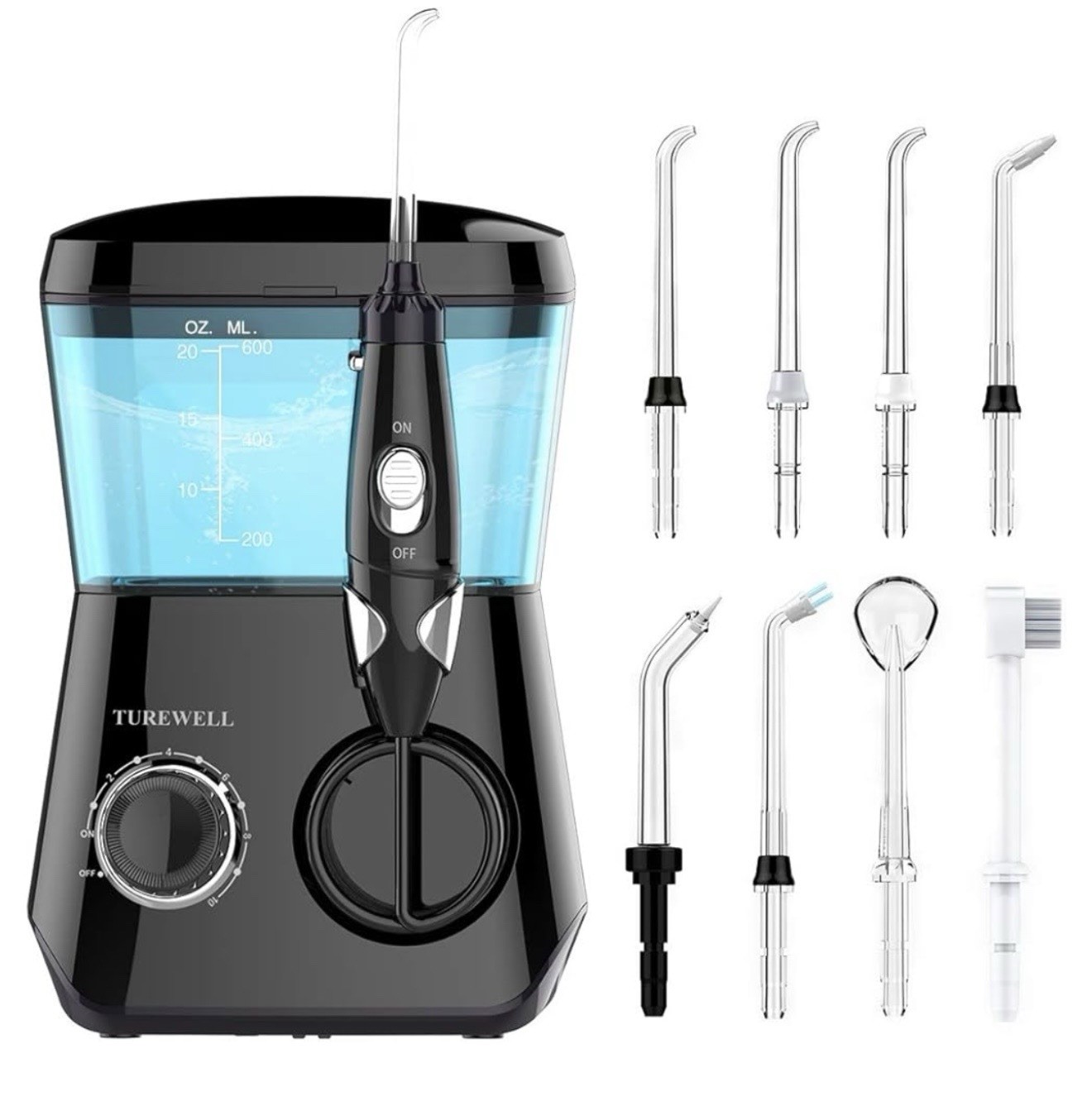 TUREWELL Water Flossing Oral Irrigator 600ML Dental Cleaner 10 Adjustable Black