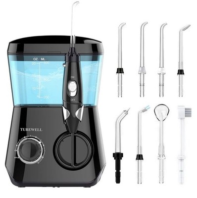 TUREWELL Water Flossing Oral Irrigator 600ML Dental Cleaner 10 Adjustable Black