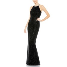 Mac Duggal Fully Beaded High Neck Sleeveless Black Column Gown 16