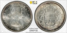 Canada, 1956 Elizabeth II 50 Cents. PCGS MS 64. 1,379,499 Mintage.