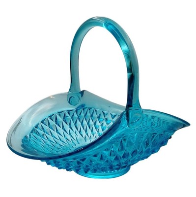 Vintage Tiara Glass Diamond Point Aqua Blue Art Basket Indiana Glass MCM