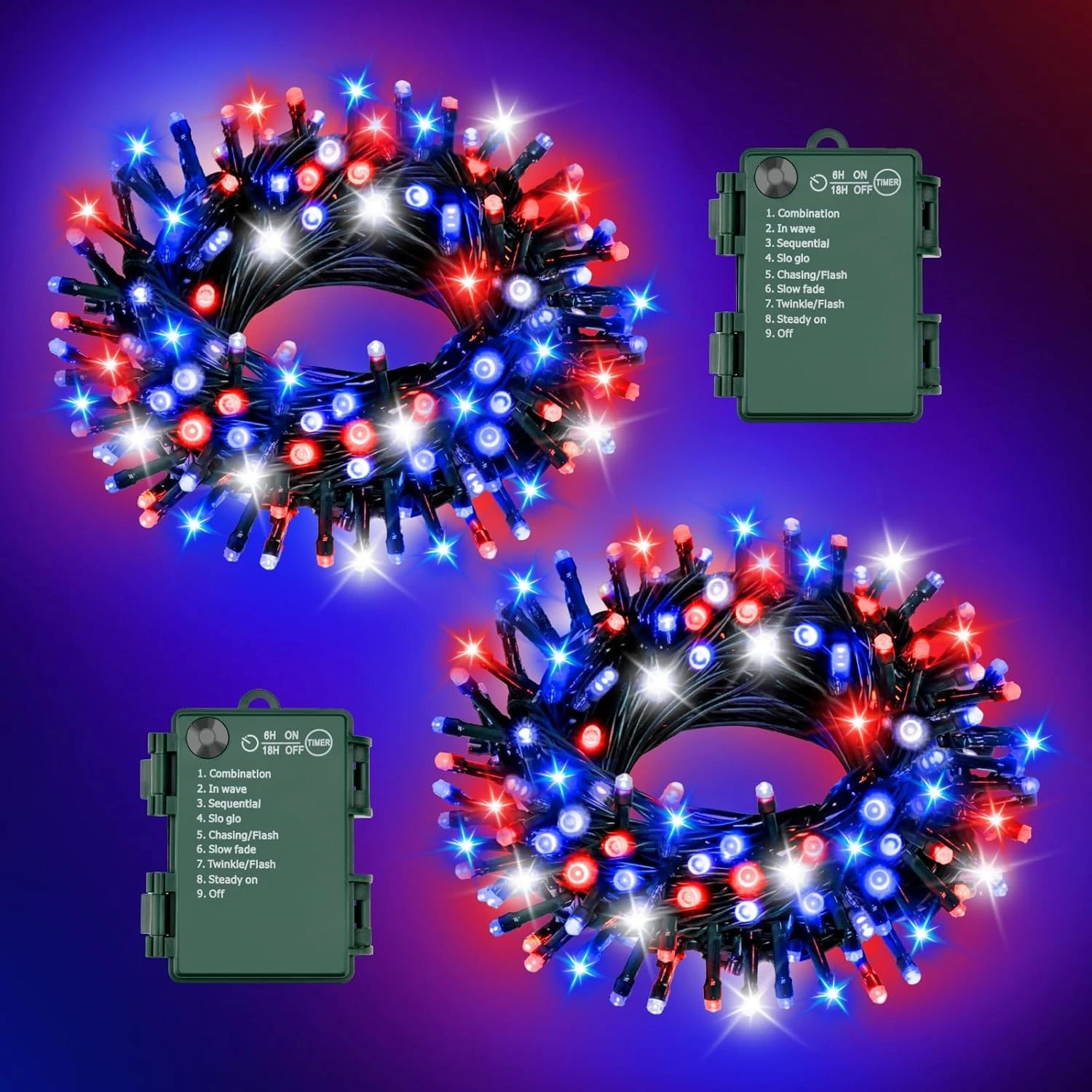 Red White Blue LED String Lights Outdoor 4th of July Flag Decor 100ft Battery
Opens in a new window