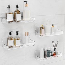 Adhesive Shower Caddy 4 Pack Acrylic Bathroom Shelves No Drill Wall Mount
