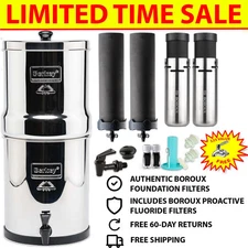Big Berkey Water Filter with 2 Boroux Foundation Black and 2 Fluoride Filters