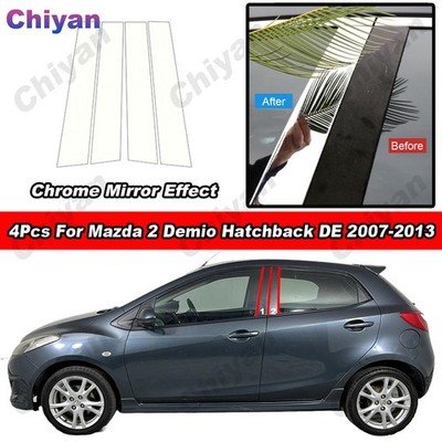  4Pcs Chrome Window BC Pillar Post Trim For Mazda 2 Demio Hatchback DE 2007-2013