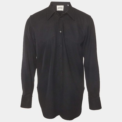 Jil Sander Black Felt Button Front Long Sleeve Shirt L | eBay