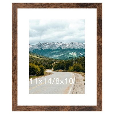 11x14 Picture Frame for Display, Display 8x10 w/ Mat or 11x14 Without Mat, Brown