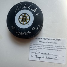 NHL- Rick Smith Autographed Boston Bruins Hockey Puck w/ Insc 1970 Stanley Cup