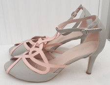 Joe Browns Women's Shoes.Grey.Pink. T-bar.Peep toe.Elegant.Pin up.Wedding. UK 5.