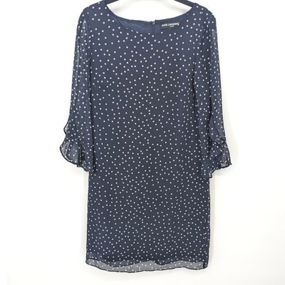 Karl Lagerfeld Dress Womens 6 Navy Blue Polka Dot Sheer Chiffon Ruffle Shift