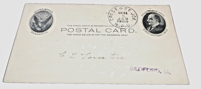 1908 CB&Q CRESTON & ST. JOE RPO HANDLED ADAMS EXPRESS POST CARD BEDFORD IOWA