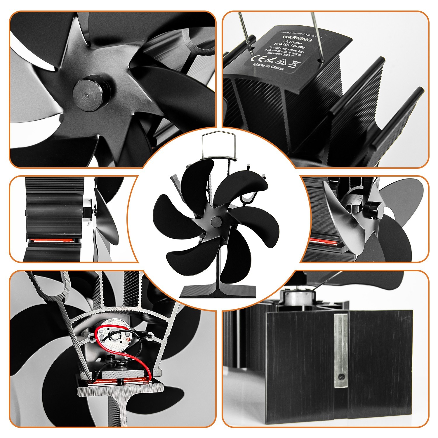 6 Blade Fireplace Wood Stove Fan  Heat Powered Induction Silent ECO for Heater