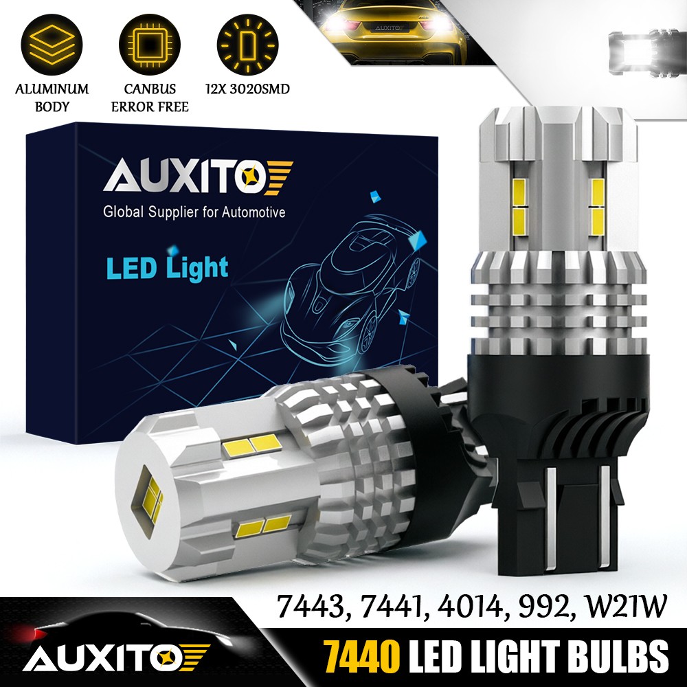 2x AUXITO 7443 7440 W21W LED Reverse Light Bulbs 6000K White Turn Signal CANBUS