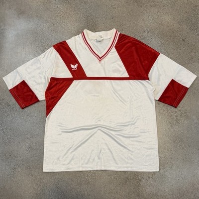 Vintage 80s Erima Colorblocked Soccer Jersey XL White V Neck Football Kit 1980s 