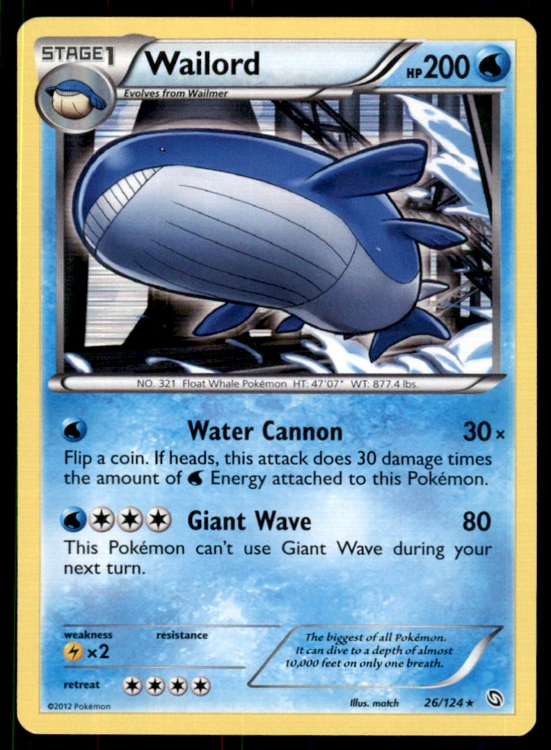2012 Pokemon Dragons Exalted Wailord 26 Holo Rare #26/124