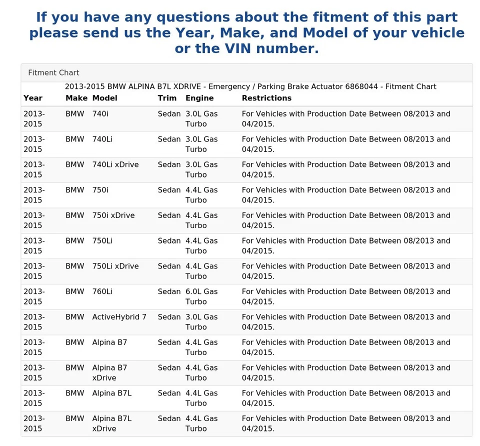 BMW ALPINA B7L XDRIVE 2013-2015 - Actuador de freno de emergencia/estacionamiento 6868044 Foto 4 de 4