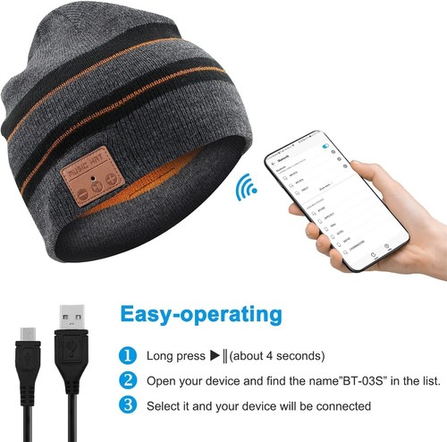 Wireless Bluetooth Beanie Hat Unisex Knit Winter Warm Music One Size, Brown - Picture 2 of 7