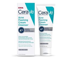 CeraVe Acne Foaming Cream Cleanser, 4 Benzoyl Peroxide Face Wash w/ Hyaluronic