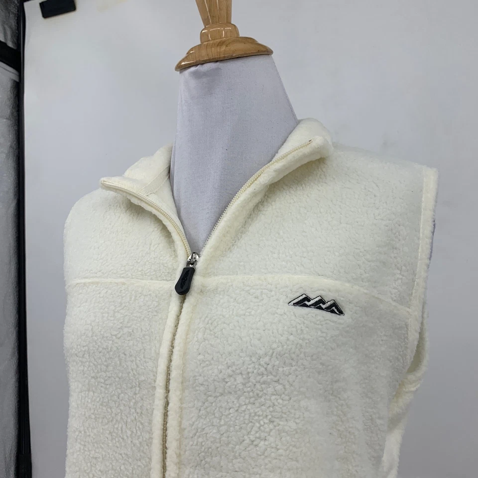 Straight Down Vest Womens M Medium Ivory Full Zip Fleece Sleeveless Mock Neck - Image 3 of 4