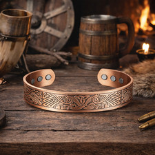 Pure Copper Magnetic Bracelet Arthritis Pain Therapy Healing Cuff Viking Celtic