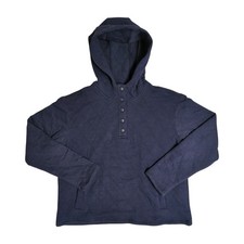 Lands' End Women's Midweight Relaxed Fit Quilted Pullover Hoodie Navy, XXL