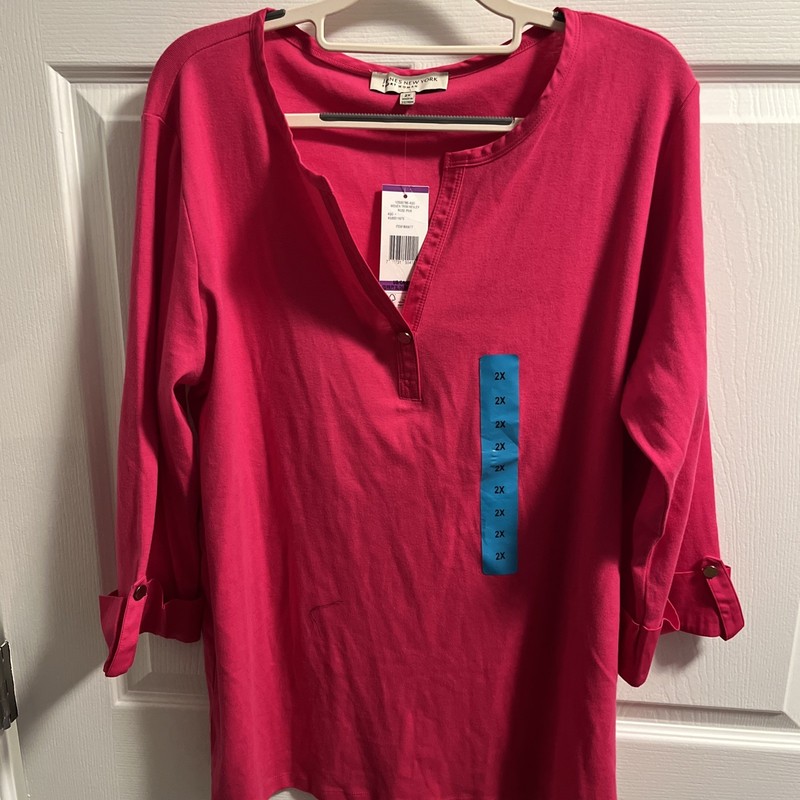 ~ JONES NEW YORK SPORT 2X WOMENS PINK PULLOVER TOP SHORT SLEEVE BLOUSE BRAND NEW