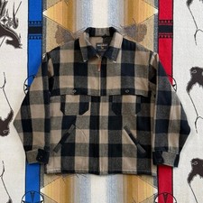 Woolrich Mackinaw Shacket Jacket Wool Blend Full Zip Large Cruiser Wheat Black