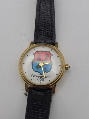 Greenwich 350 Analog Quartz Watch Women Gold Tone Black Band Working