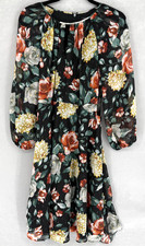 New Tahari Arthur S Levine Dress Womens 8P Black Floral Long Sleeve Chiffon Midi