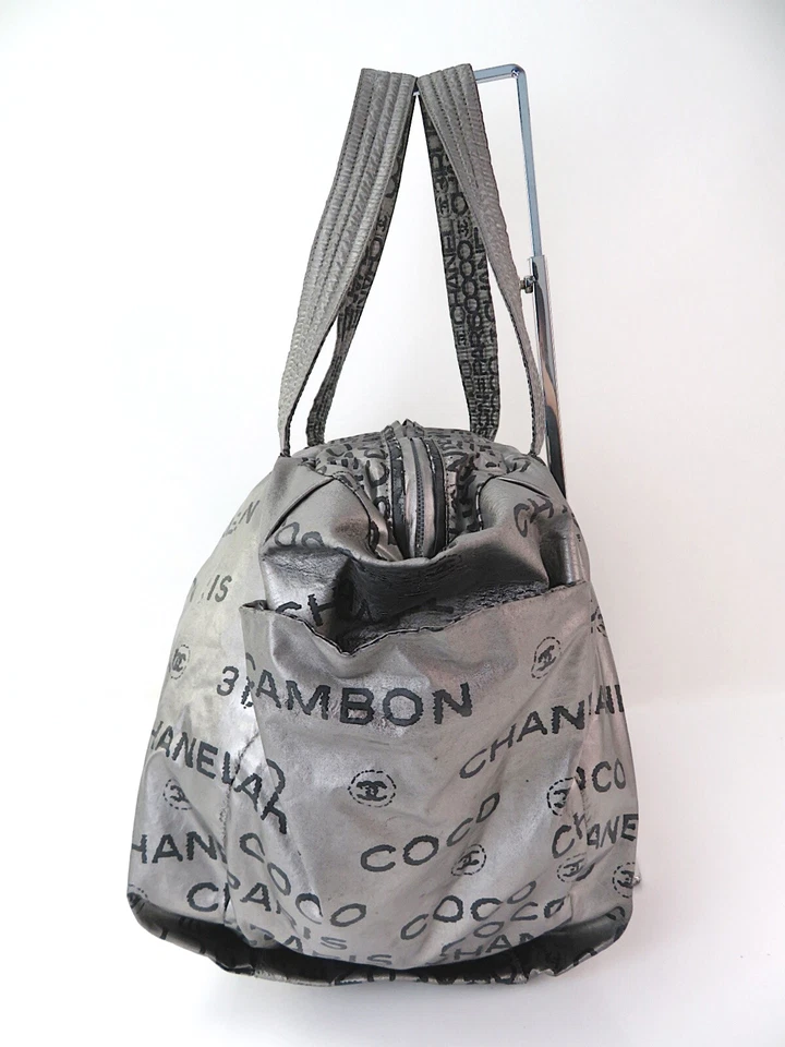 Auth CHANEL 31 RUE CAMBON Graphic Silver Nylon Hand Tote Bag Purse #56492 - Image 4 of 4