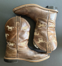 Smoky Mountain Youth Sz 1.5 Brown Leather Rancher Boot W/Embroidered Horses