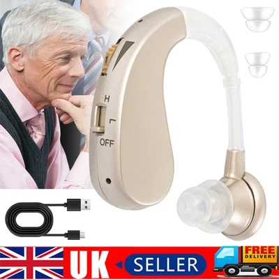 YOUKUKE Digital Rechargeable Hearing Aid Adjustable Sound Voice Amplifier Behind Ear UK