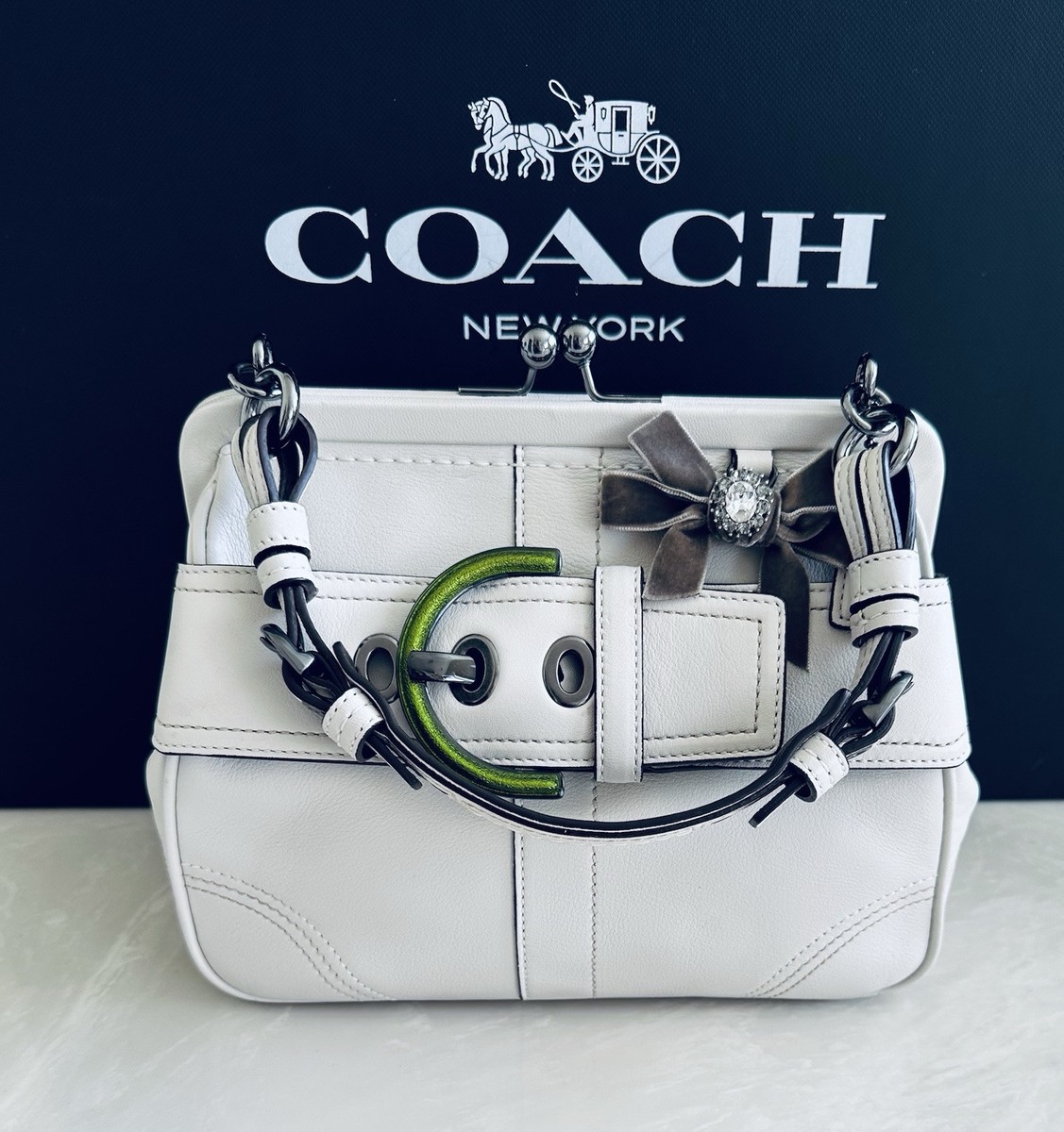 バッグ Coach Kiss Rock Hand Bag Leather Vintage Coach Retro Lindy Kiss Rock Shoulder Bag Yellow