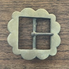 RARE Vintage Belt Buckle Scalloped Edge Solid Brass 1970s Open Style Hippie Boho