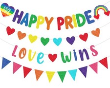 4 Pcs Happy Pride Banner Rainbow Pride Love Wins Banner Rainbow Flag Banner L...