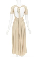 OLD CELINE Phoebe Philo 2016 nude viscose open back tie pleat midi dress FR34 XS