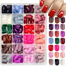 576Pcs Press on Nails Short Square Fake Nails Solid Color False Nails Full Co...