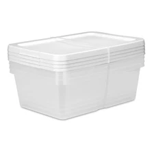 (4) 12 Quart Storage Boxes, Clear Plastic Storage Bin with Snap-On Lid, White