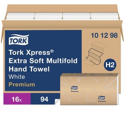 Tork Extra Soft Multifold Hand Towels White with 94 Count (Pack of 16), white