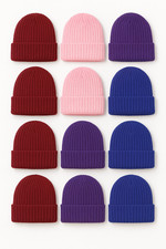 12-Pack Unisex Knit Beanie Hats Warm Ribbed Cuffed Skull Caps Assorted Colors