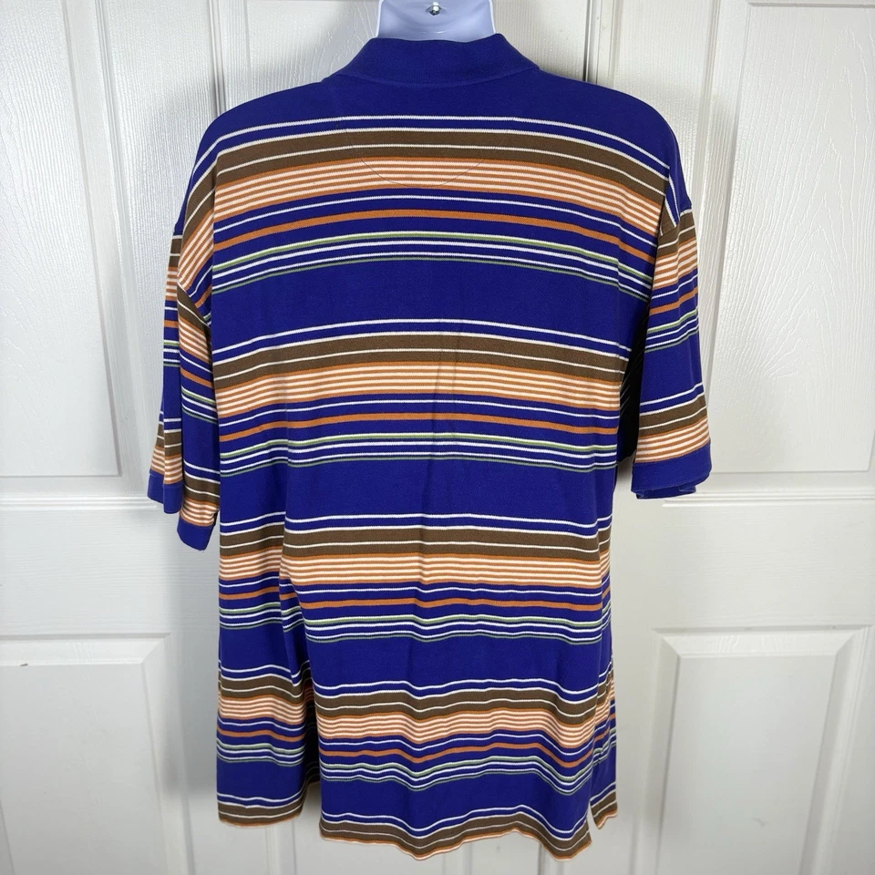 Camisa polo masculina Phat Farm tamanho 3XL azul laranja listrada hip hop streetwear casual - Imagem 2 de 4