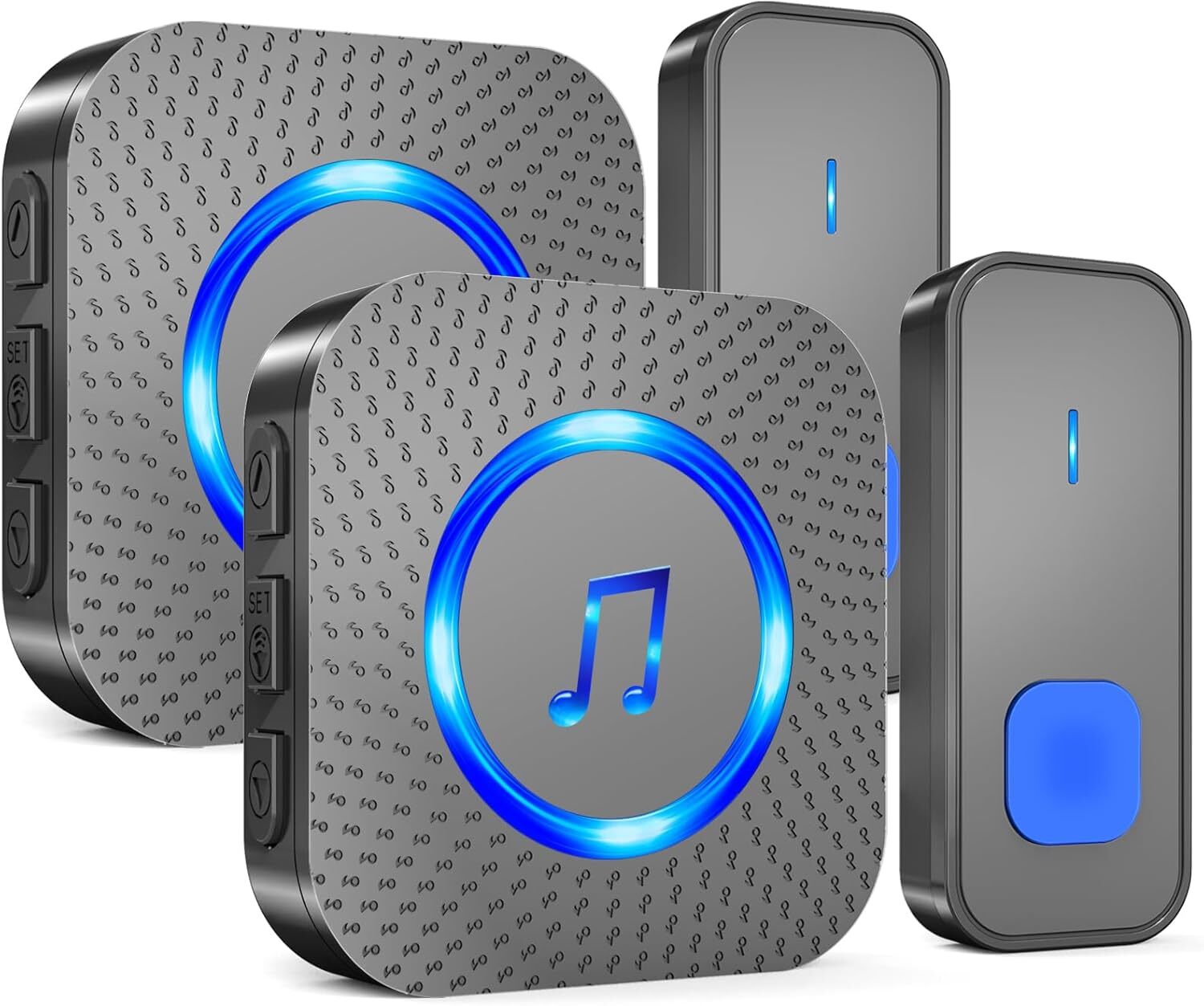 SURFOU Wireless Doorbell Kit with 2 Receivers & Buttons IP55 Waterproof for Home Security