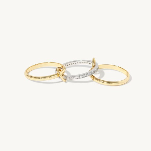14K Yellow Gold Multi Link Connected Ring set Eternity Statement Silver Ring - Picture 4 of 4
