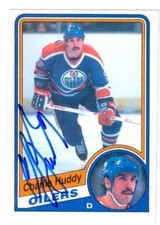 Charlie Huddy autographed Hockey Card (Oilers) 1984 O Pee Chee hockey card #244
