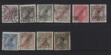 F114-25 1910 Portugal part set10stamps King Manoel O/P REPUBLICA2 1/2R to 200R(Y